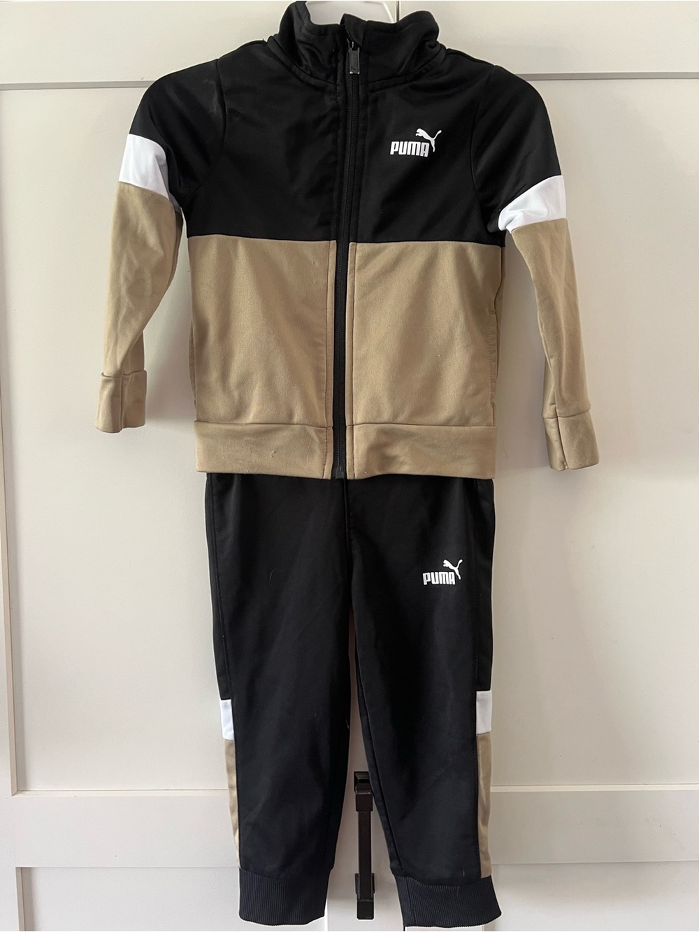 Puma Kids Black Tan White Colorblock Tracksuit Set
